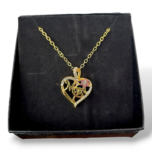 14K Gold-Plated Heart 'MOM' Pendant Necklace – Mother's Day Gift for Mom, Gold - Picture 6 of 8